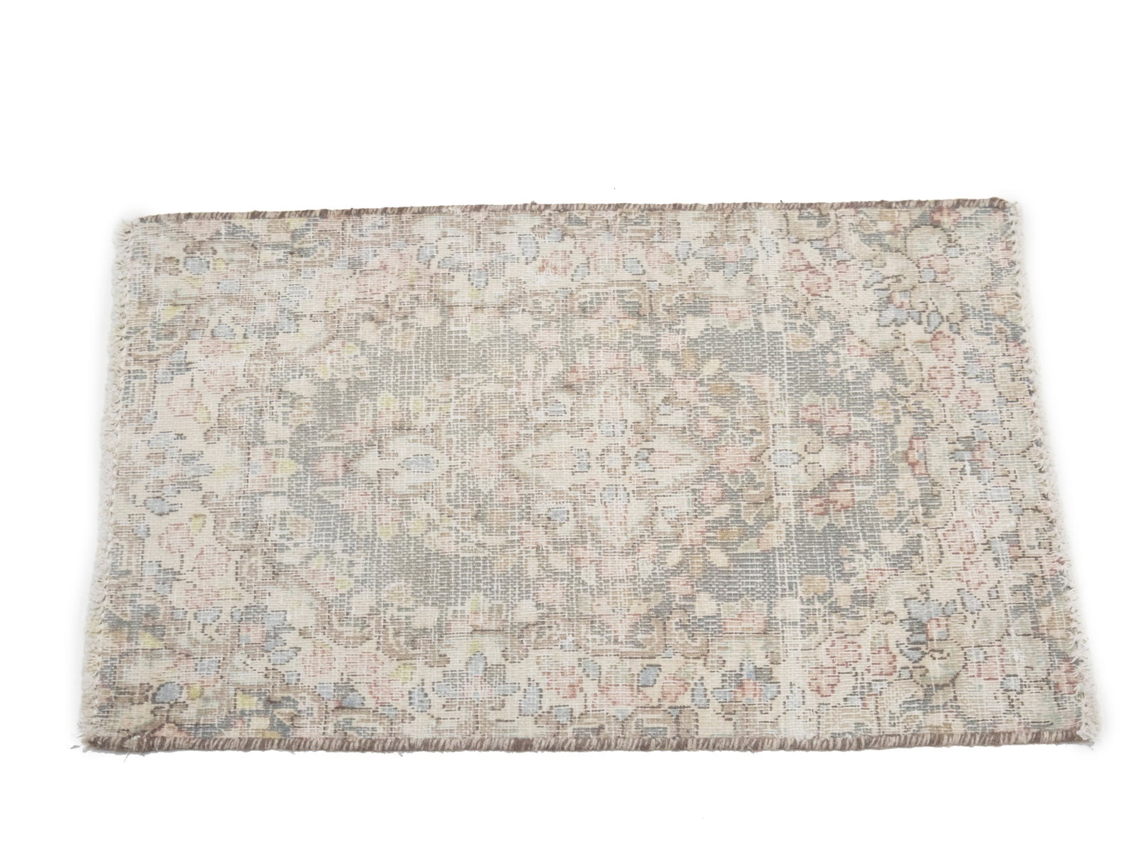 Antique Muted Taupe Floral 1'7X2'2 Distressed Vintage Oriental Rug - 4