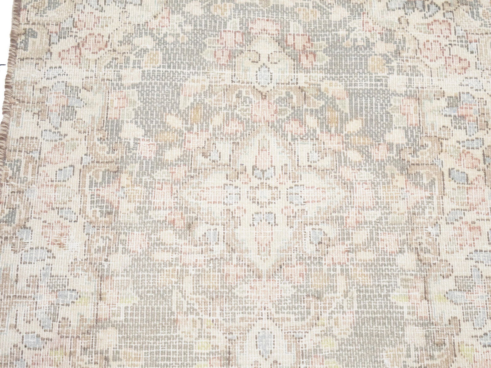 Antique Muted Taupe Floral 1'7X2'2 Distressed Vintage Oriental Rug - 5