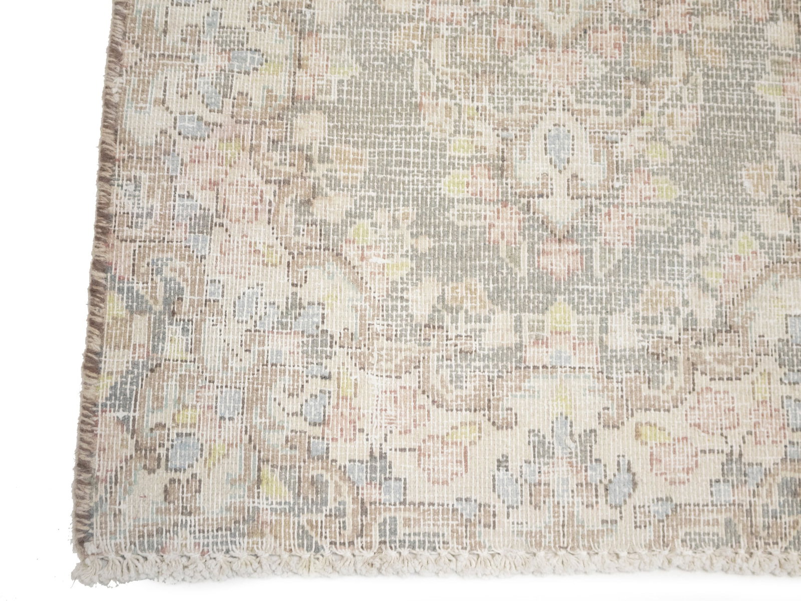 Antique Muted Taupe Floral 1'7X2'2 Distressed Vintage Oriental Rug - 6
