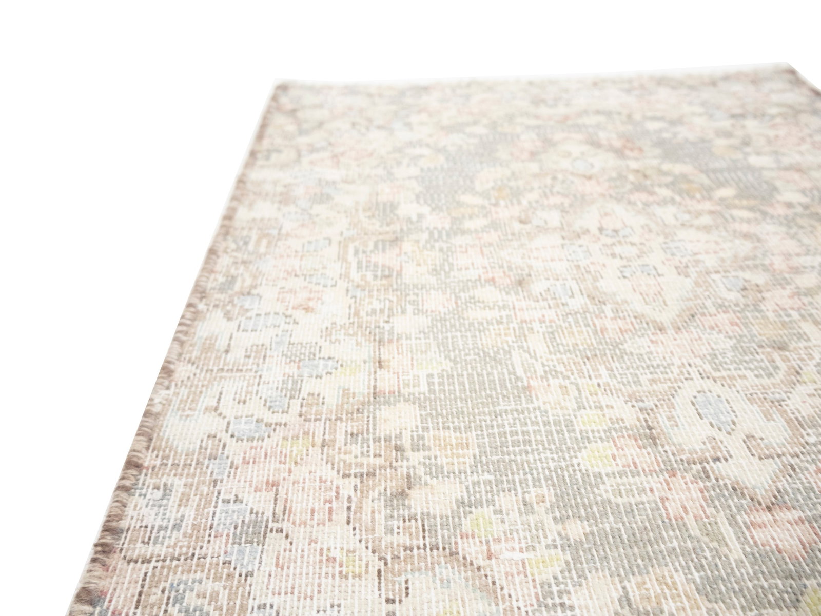 Antique Muted Taupe Floral 1'7X2'2 Distressed Vintage Oriental Rug - 7