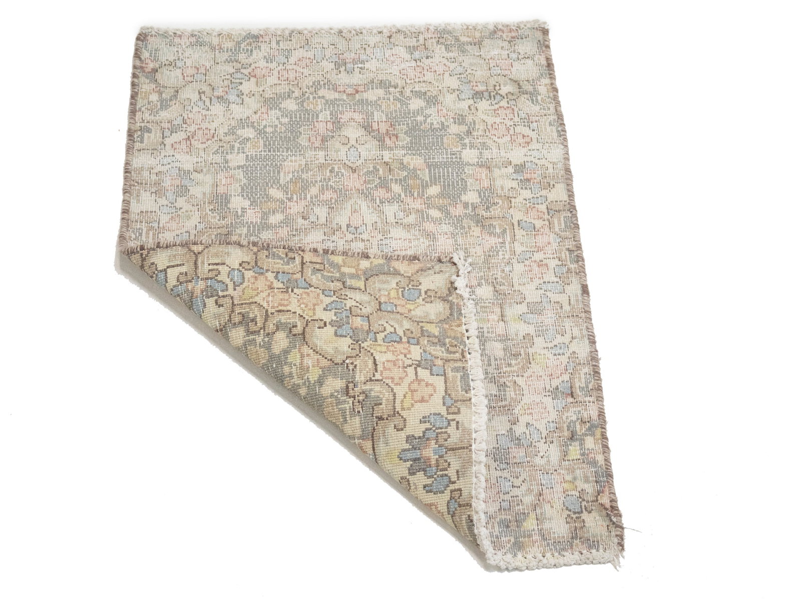 Antique Muted Taupe Floral 1'7X2'2 Distressed Vintage Oriental Rug - 8
