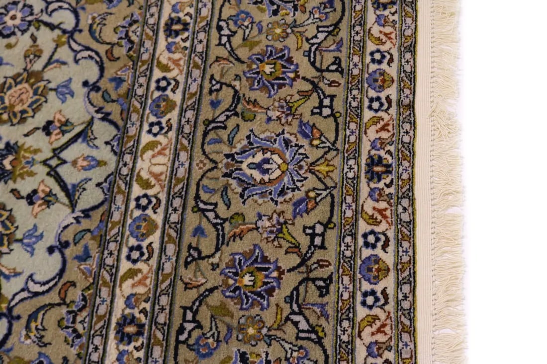 Semi Antique Sage Green Traditional 9X13 Kashan Persian Rug - 16