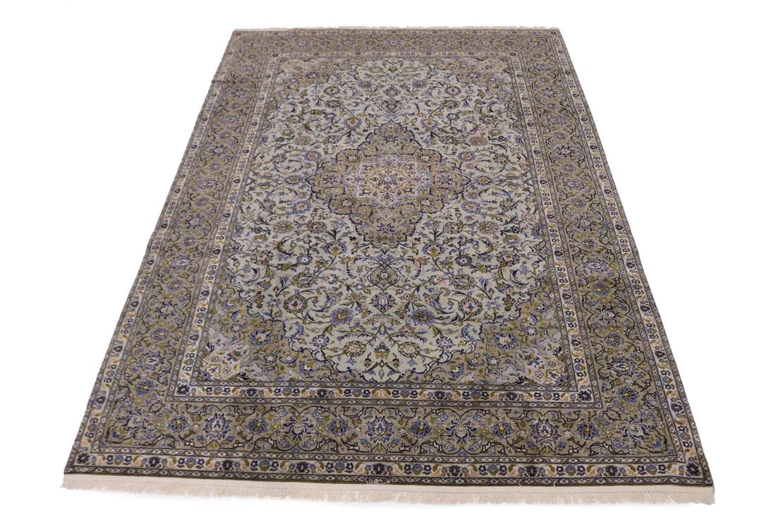 Semi Antique Sage Green Traditional 9X13 Kashan Persian Rug - 3