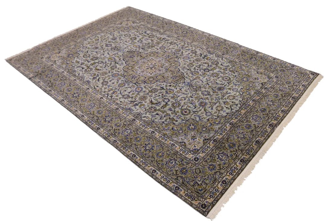 Semi Antique Sage Green Traditional 9X13 Kashan Persian Rug - 4