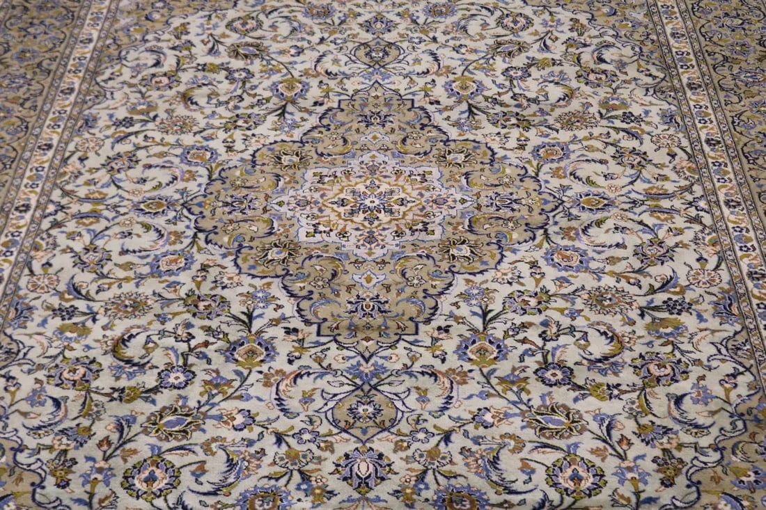Semi Antique Sage Green Traditional 9X13 Kashan Persian Rug - 6