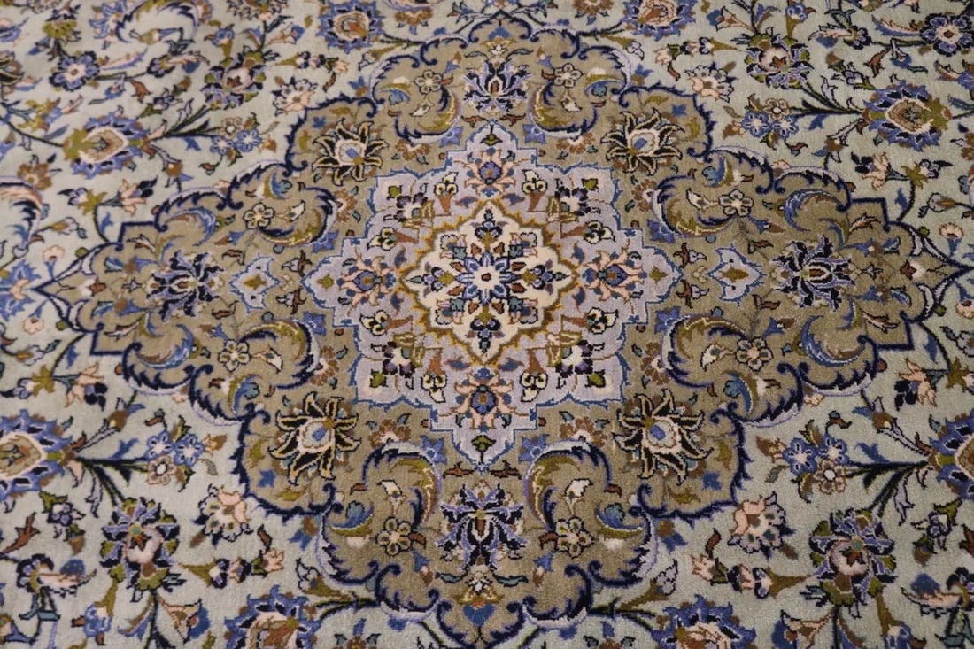 Semi Antique Sage Green Traditional 9X13 Kashan Persian Rug - 7