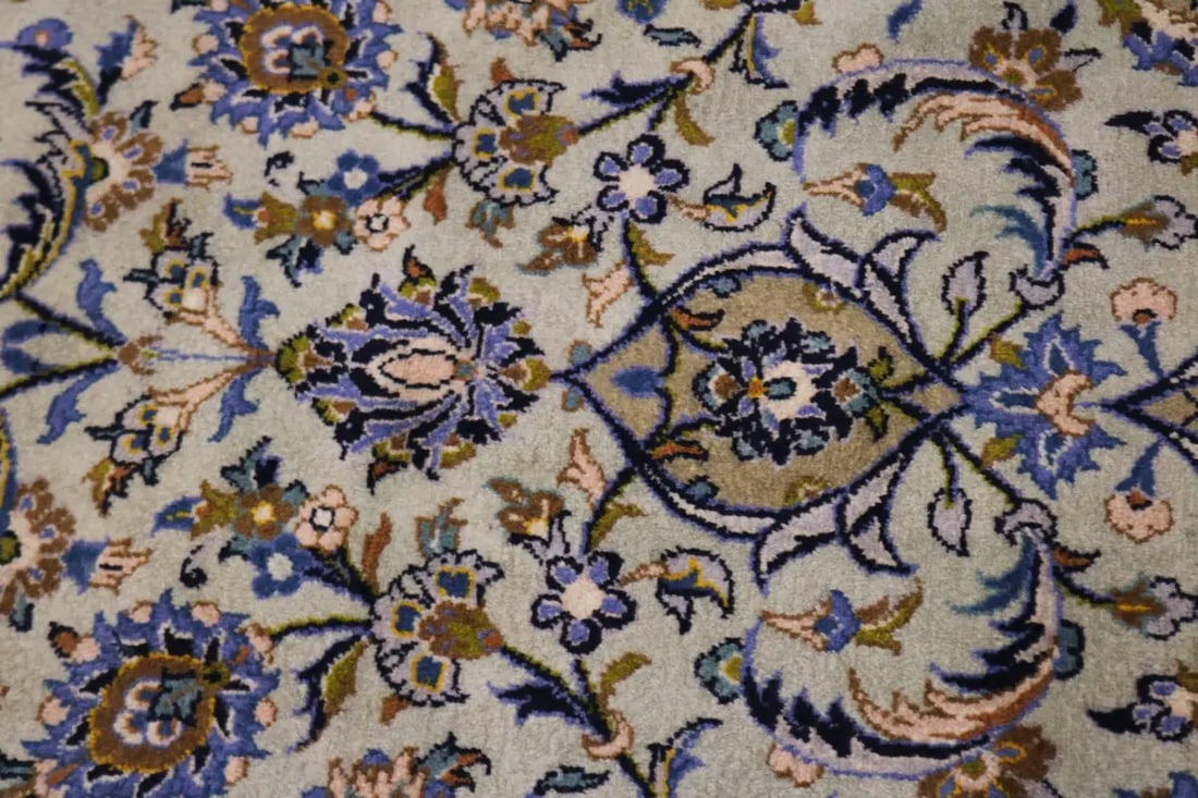 Semi Antique Sage Green Traditional 9X13 Kashan Persian Rug - 9