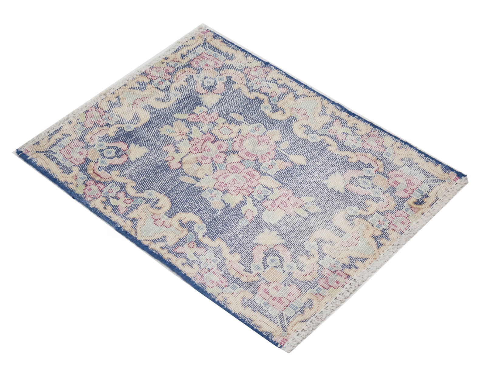 Antique Muted Navy Floral 1'7X2 Distressed Vintage Oriental Rug - 3
