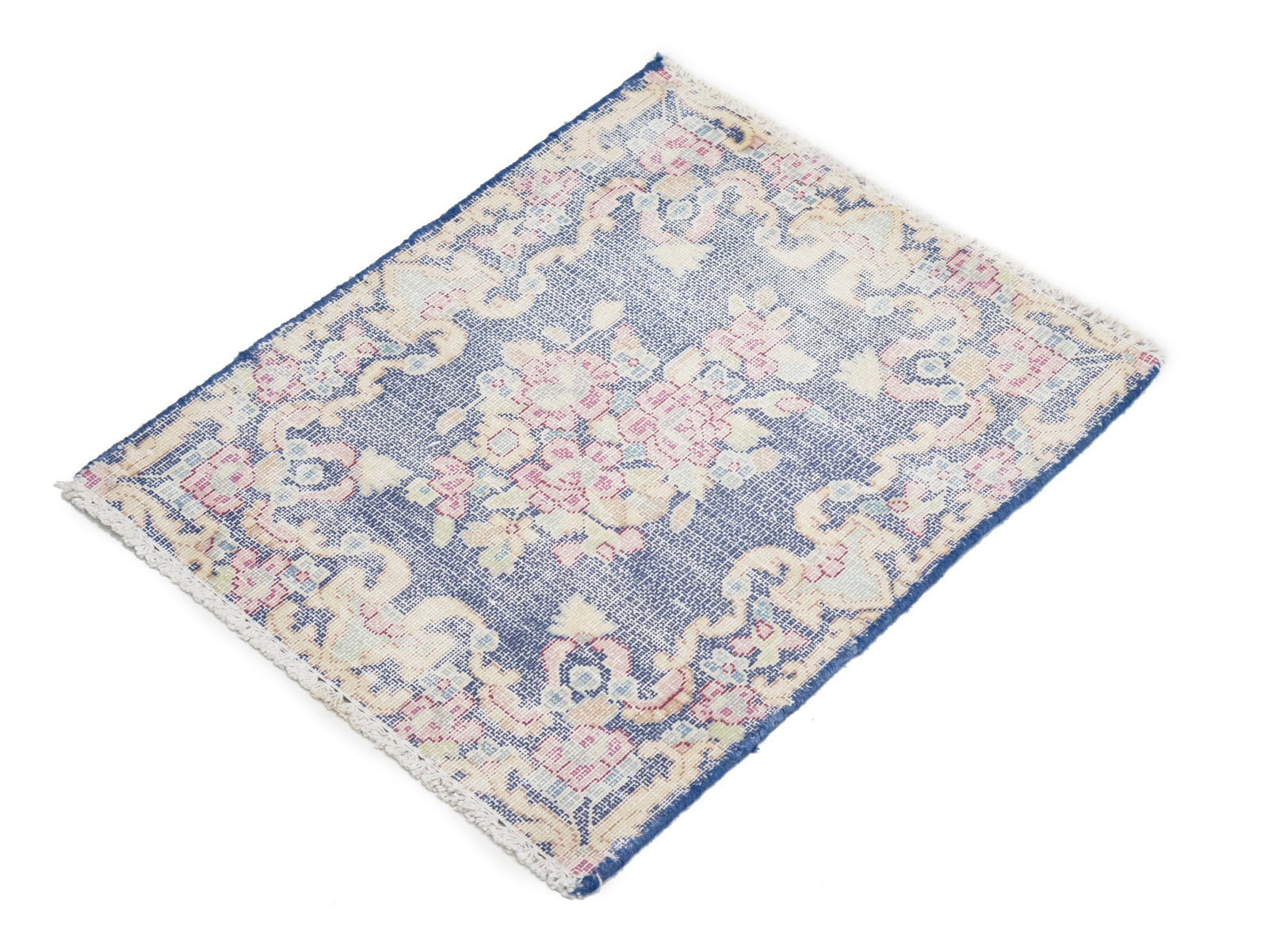 Antique Muted Navy Floral 1'7X2 Distressed Vintage Oriental Rug - 5