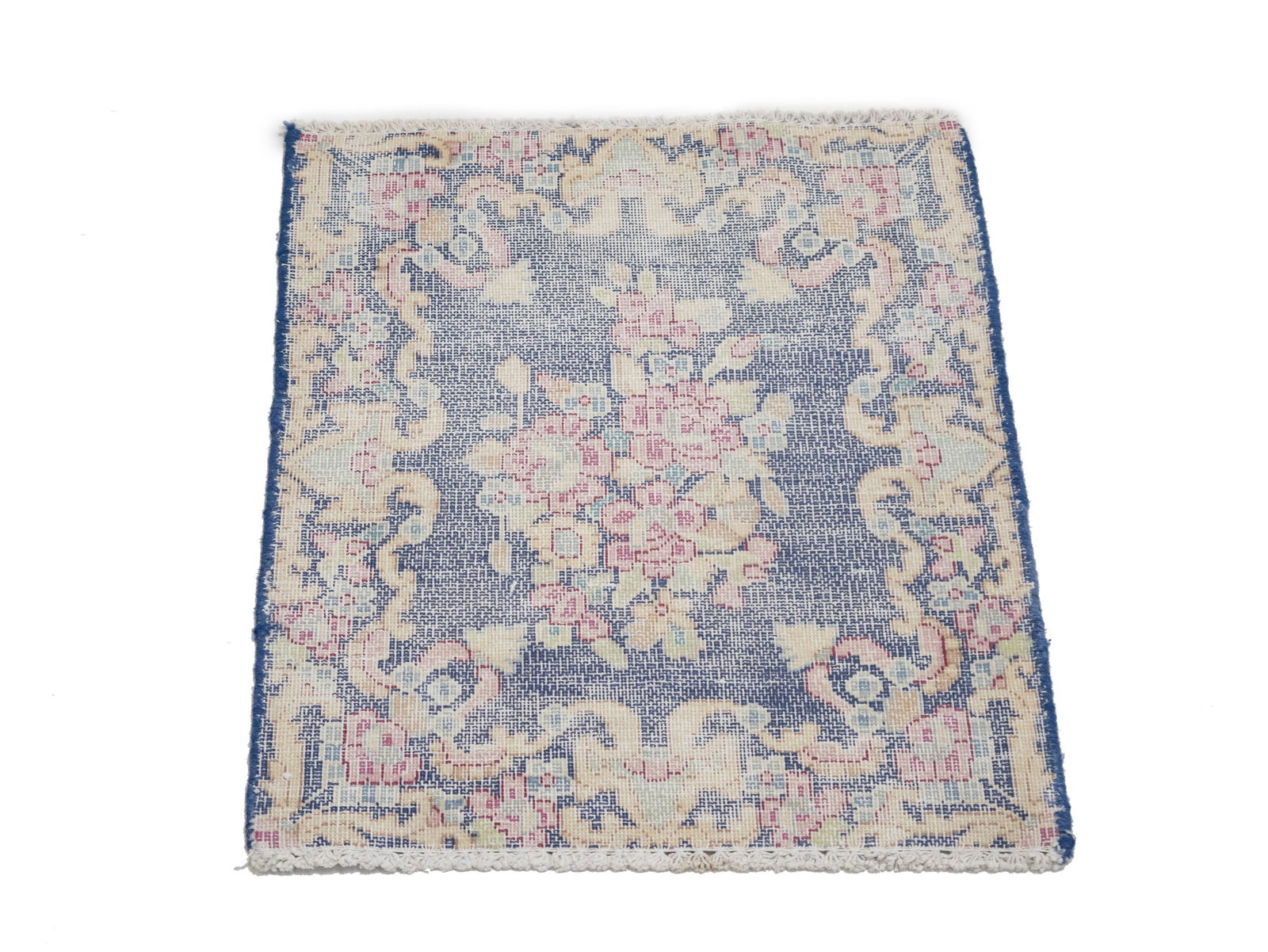 Antique Muted Navy Floral 1'7X2 Distressed Vintage Oriental Rug - 6