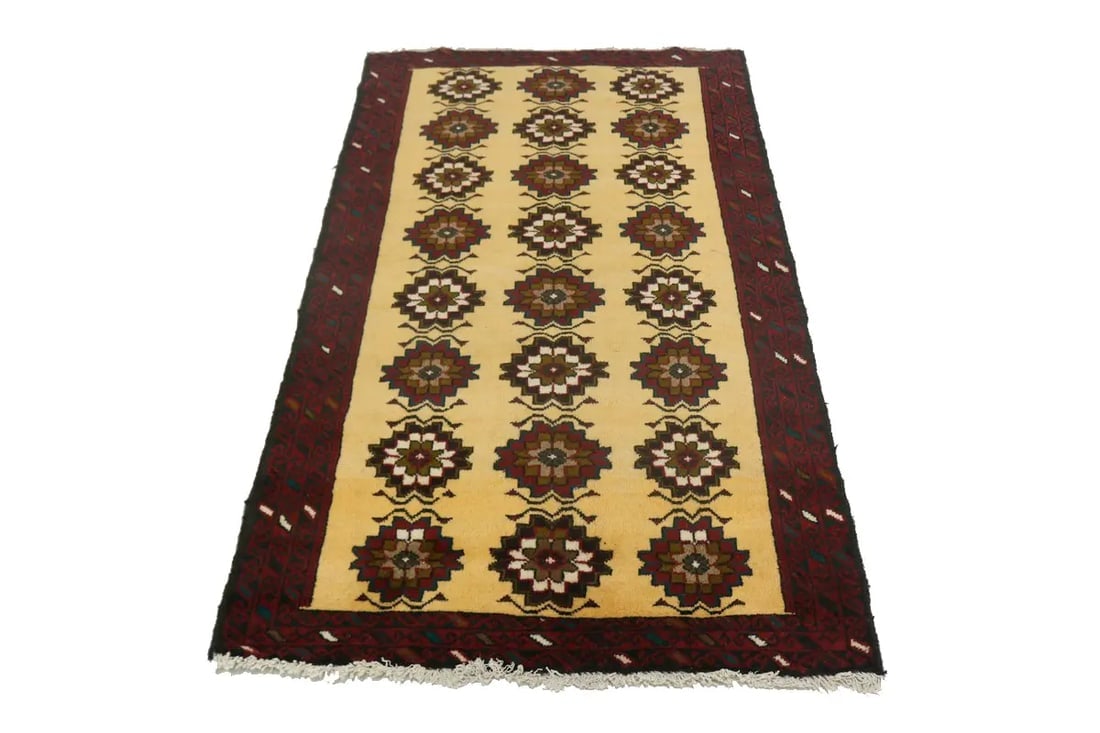 Vintage Vanilla Cream Tribal 3X6 Balouch Persian Rug - 3