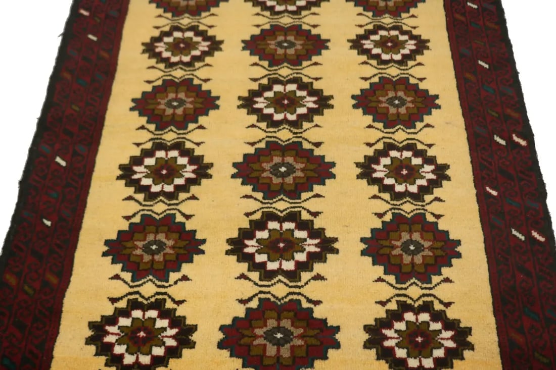 Vintage Vanilla Cream Tribal 3X6 Balouch Persian Rug - 4
