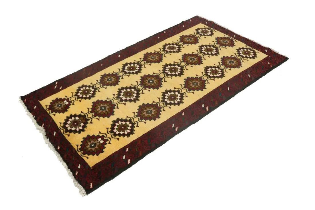 Vintage Vanilla Cream Tribal 3X6 Balouch Persian Rug - 5
