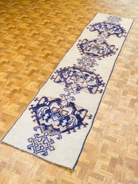 Antique Turkish ushak narrow runner-4744 - 3