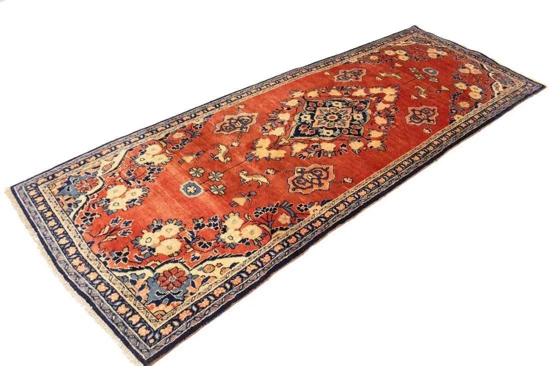Semi Antique Red Tribal 4X10 Hamedan Persian Rug - 5