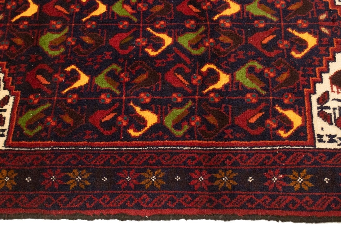 Vintage Red Tribal 3'2X5'4 Balouch Persian Rug - 11