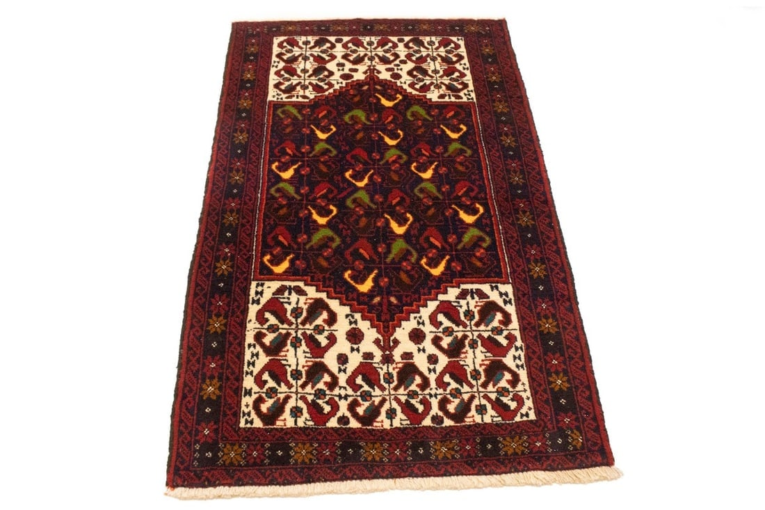 Vintage Red Tribal 3'2X5'4 Balouch Persian Rug - 3