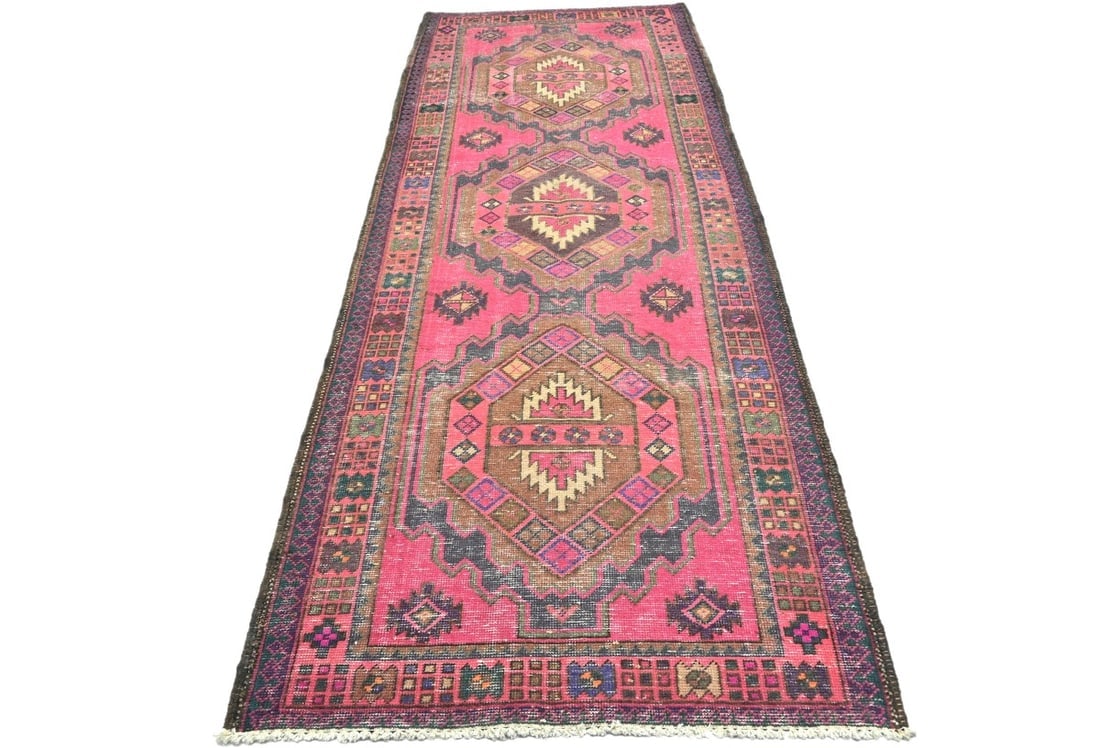 Antique Muted Tribal 4X10 Distressed Vintage Oriental Runner Rug - 3