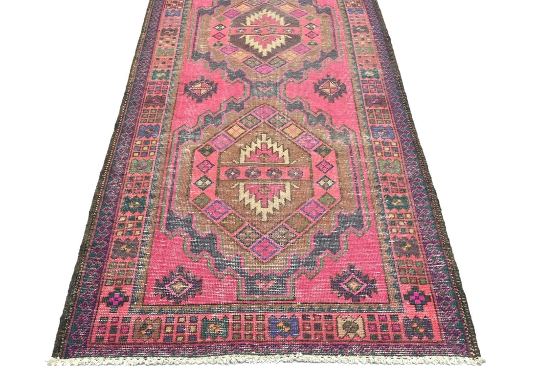Antique Muted Tribal 4X10 Distressed Vintage Oriental Runner Rug - 4