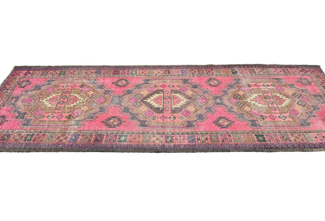Antique Muted Tribal 4X10 Distressed Vintage Oriental Runner Rug - 7