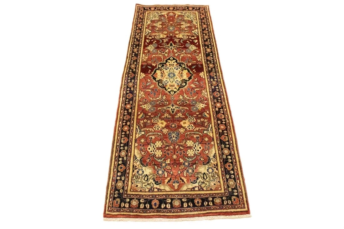 Antique Red Floral 3'5X10 Mahal Persian Runner Rug - 3