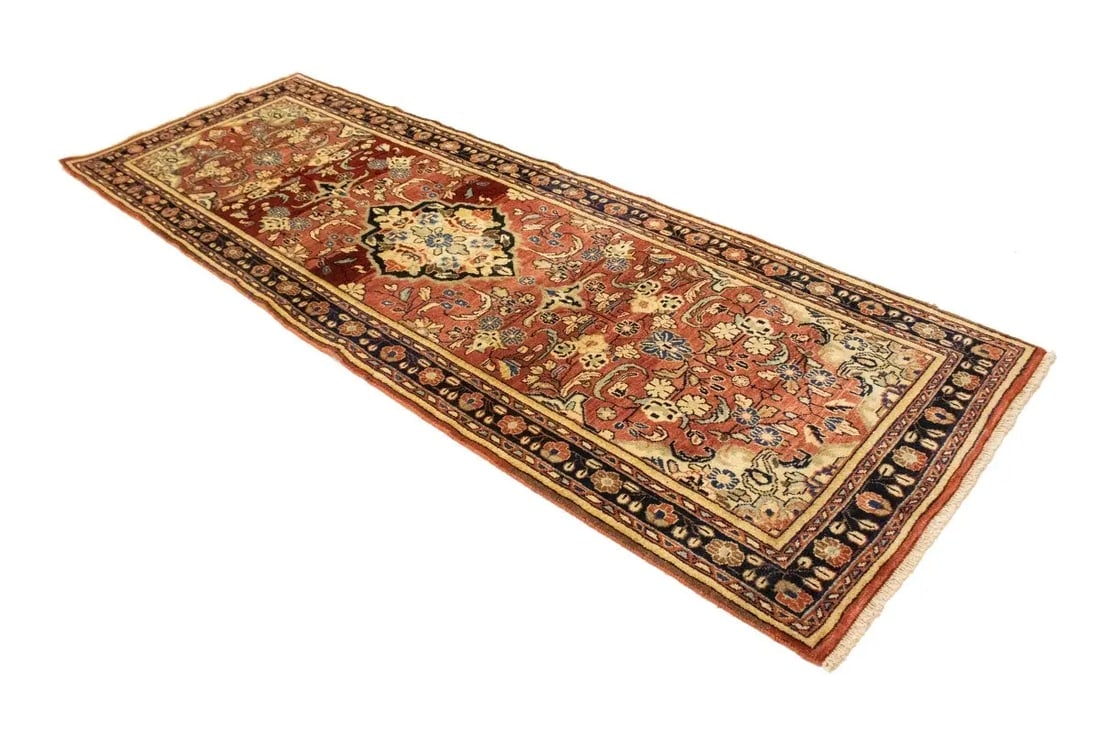 Antique Red Floral 3'5X10 Mahal Persian Runner Rug - 4