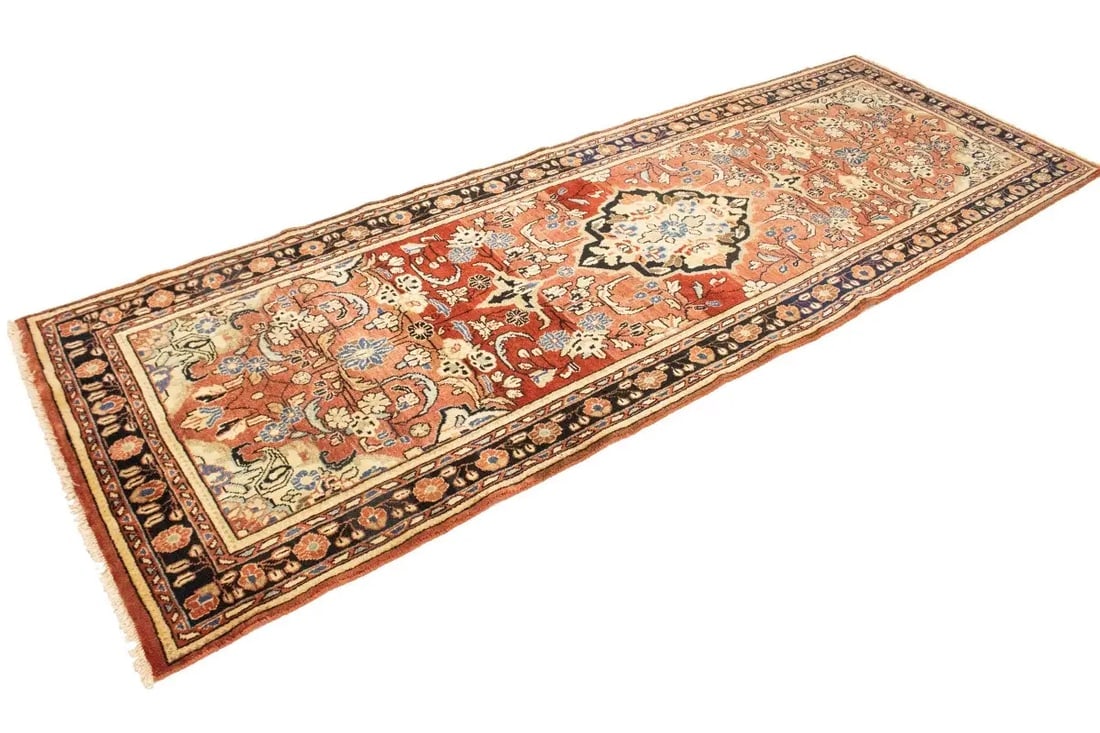 Antique Red Floral 3'5X10 Mahal Persian Runner Rug - 5