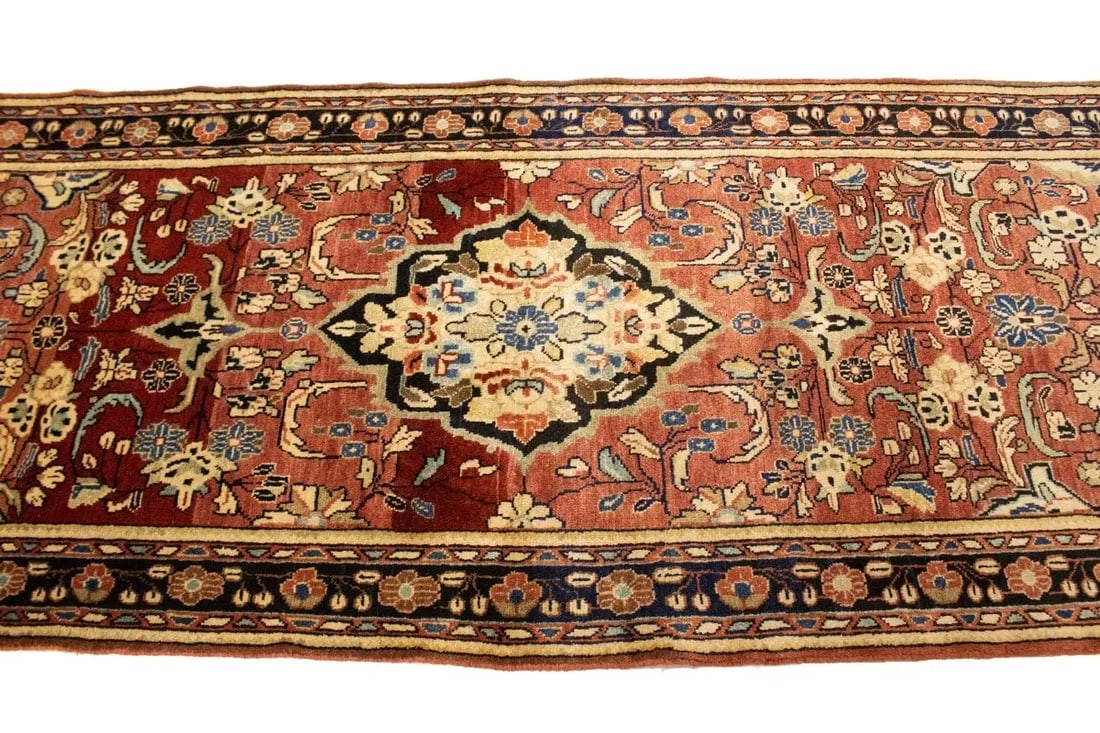 Antique Red Floral 3'5X10 Mahal Persian Runner Rug - 7