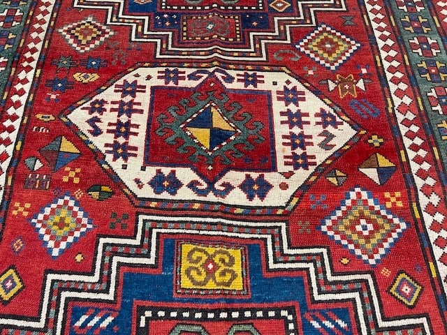 Antique Three medallions Kazak Caucasian Rug-3082 - 3