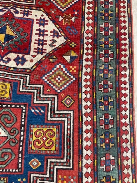 Antique Three medallions Kazak Caucasian Rug-3082 - 4
