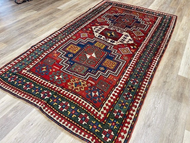 Antique Three medallions Kazak Caucasian Rug-3082 - 6