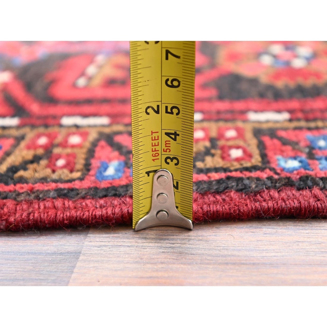 Fire Brick Red, Vintage Persian Heriz Pure Wool Hand Knotted Rug - 10