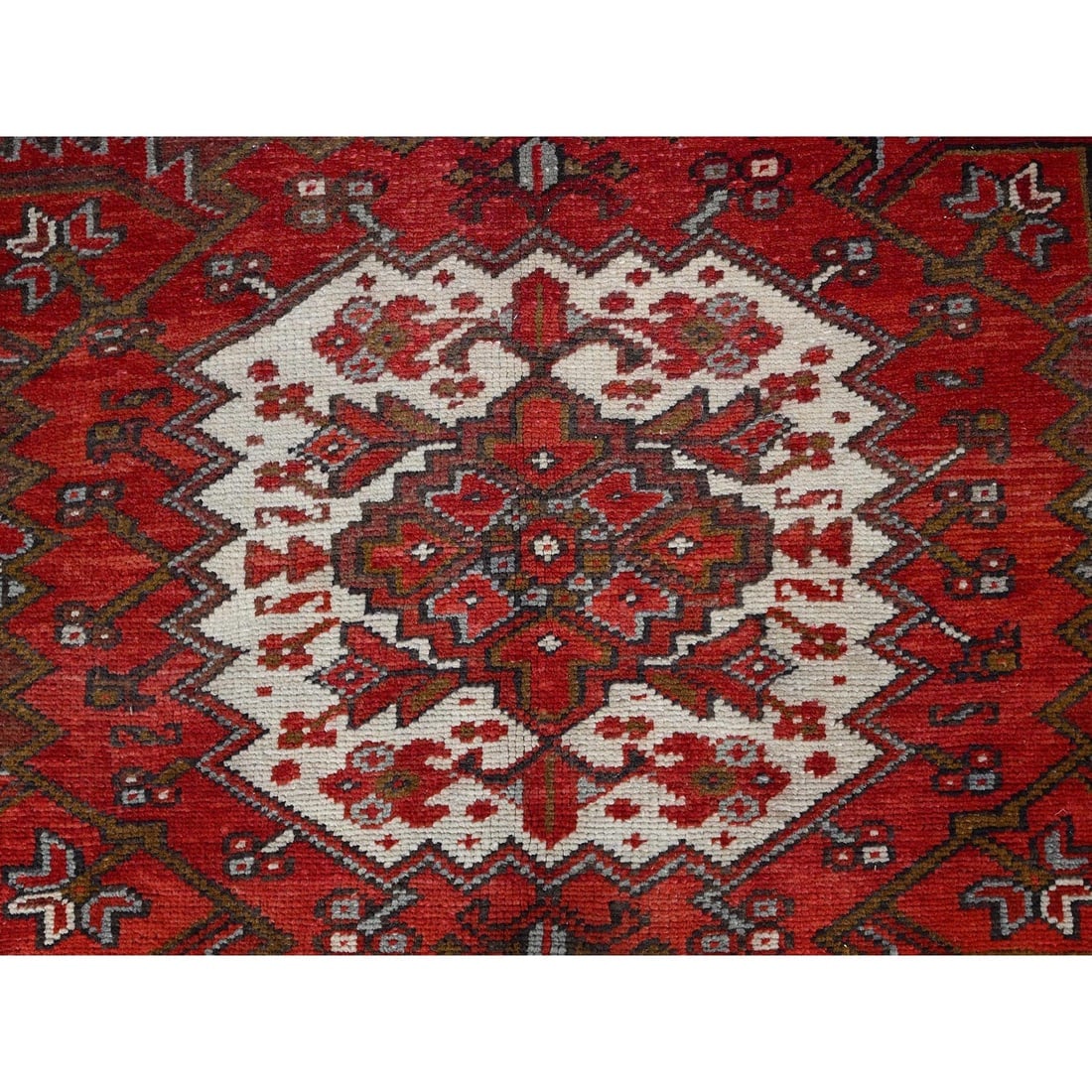 Fire Brick Red, Vintage Persian Heriz Pure Wool Hand Knotted Rug - 8