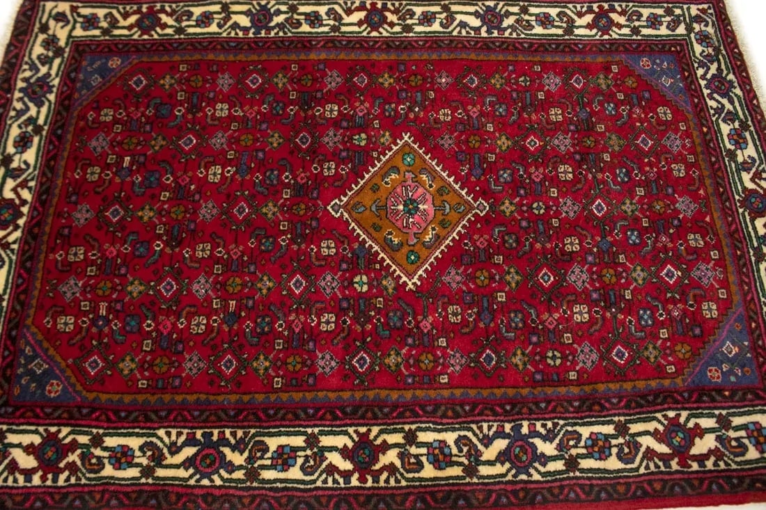 Vintage Tribal Red 3X5 Hamedan Persian Rug - 7