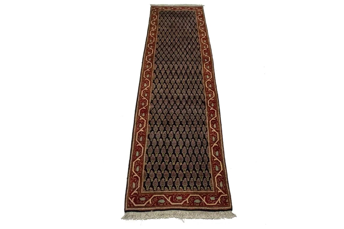 Vintage Dark Navy Floral 3X11 Tabriz Persian Runner Rug - 7
