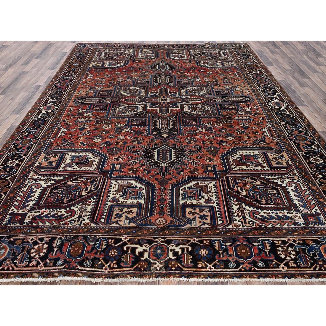 Sunset Colors Vintage Persian Heriz Hand Knotted All Wool Oriental Rug - 2