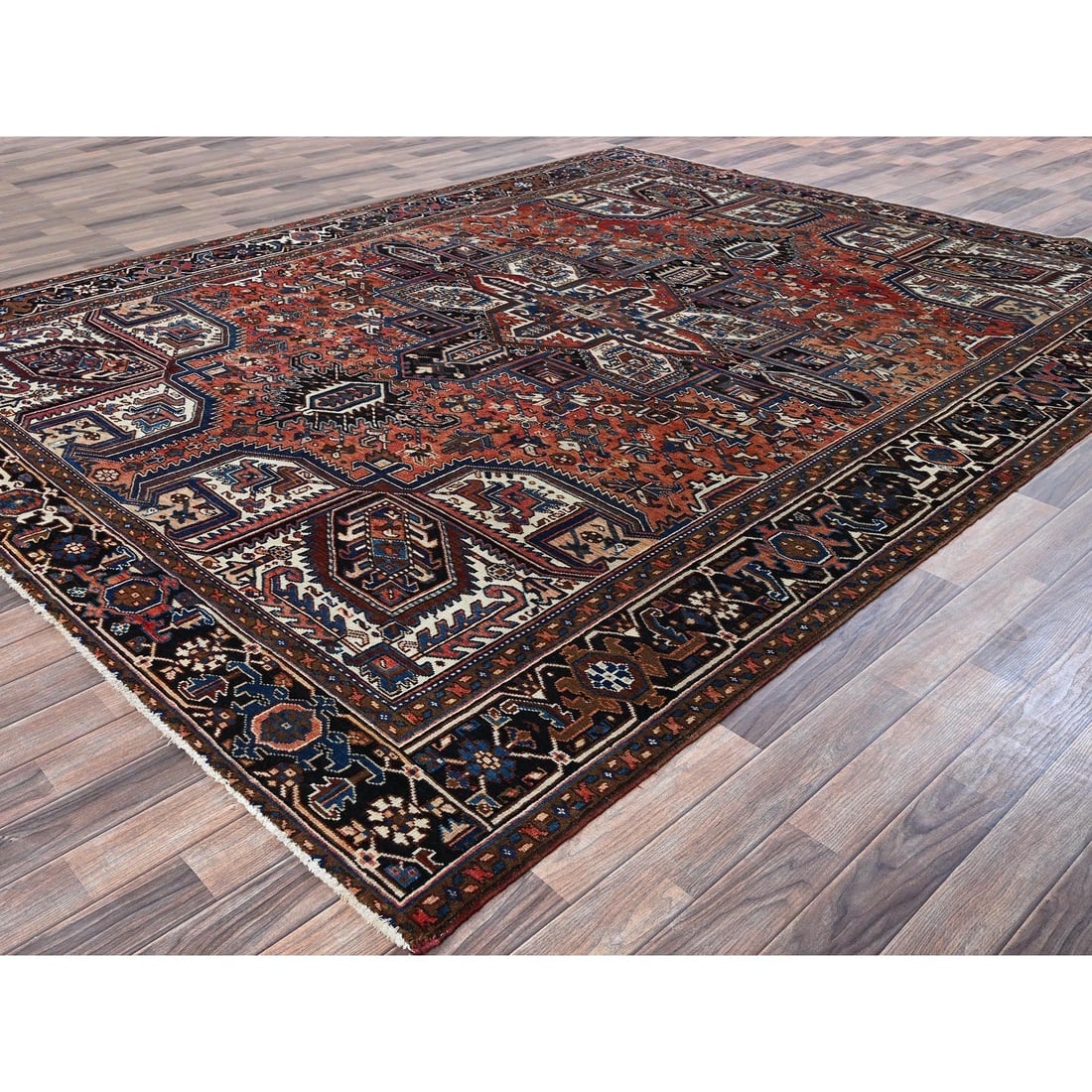 Sunset Colors Vintage Persian Heriz Hand Knotted All Wool Oriental Rug - 3