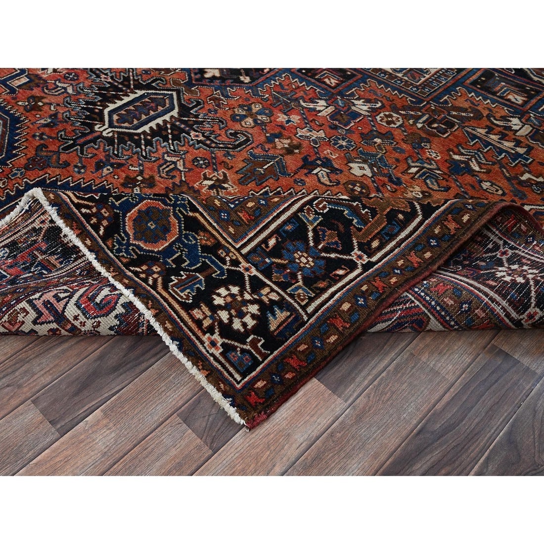 Sunset Colors Vintage Persian Heriz Hand Knotted All Wool Oriental Rug - 6