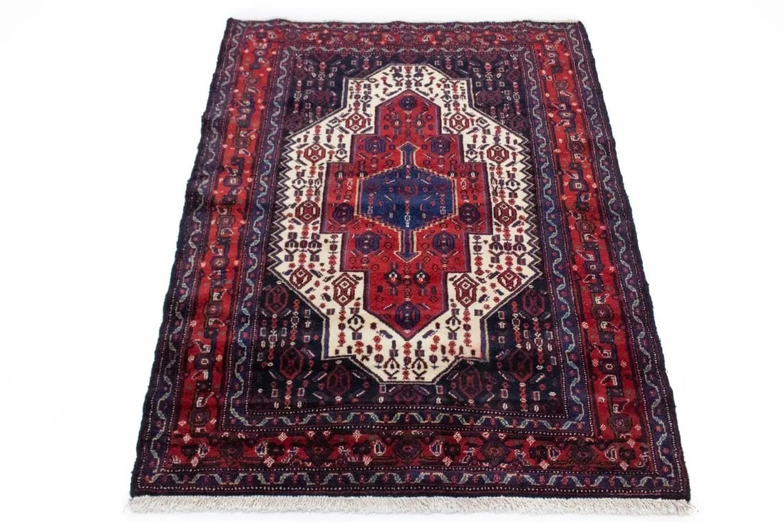 Vintage Red Geometric 4X5 Bidjar Persian Rug - 3