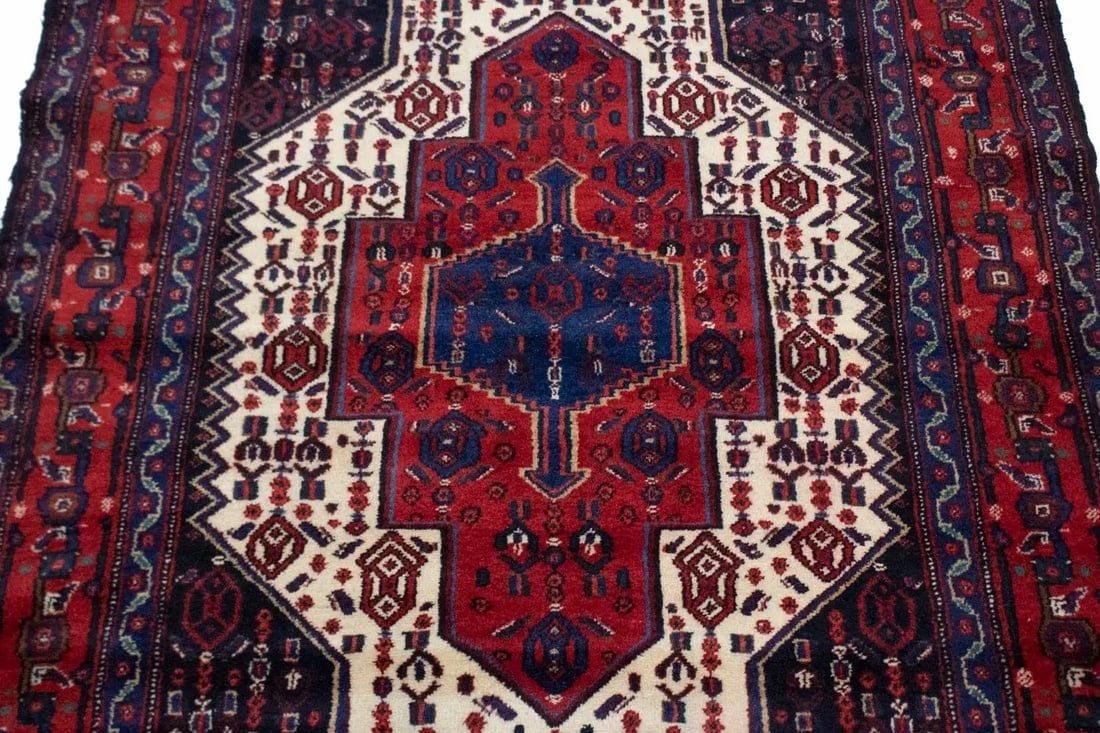 Vintage Red Geometric 4X5 Bidjar Persian Rug - 4