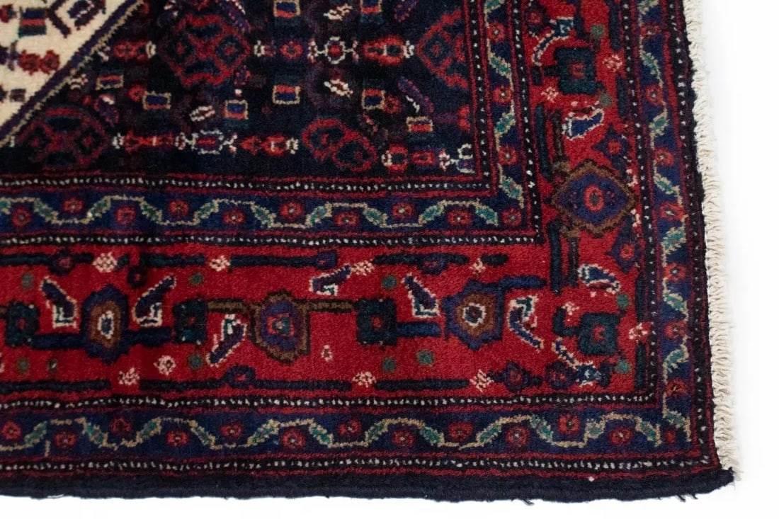Vintage Red Geometric 4X5 Bidjar Persian Rug - 7