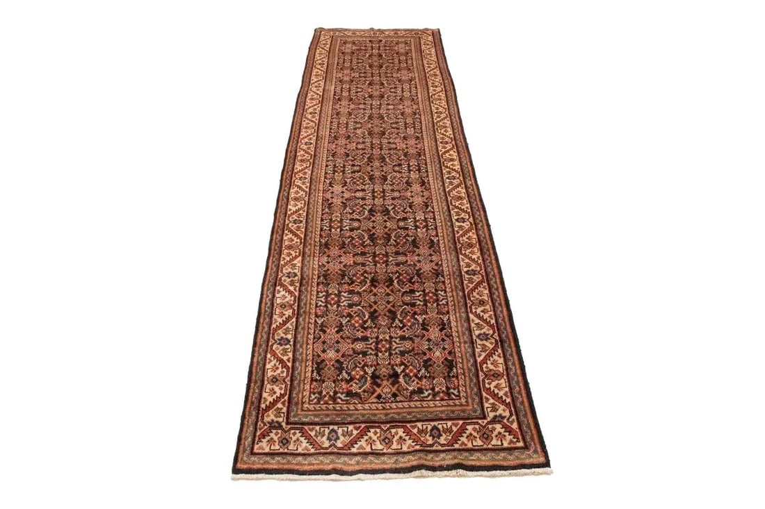 Antique Plum Floral 4X15 Mahal Persian Runner Rug - 3