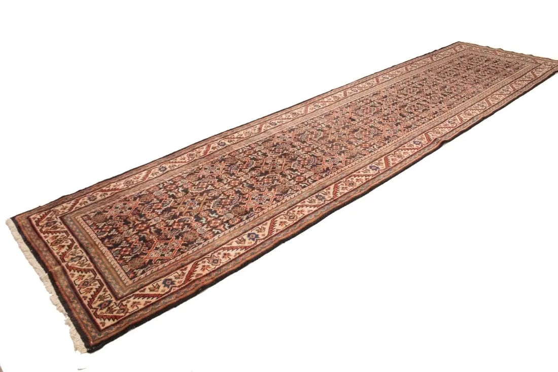 Antique Plum Floral 4X15 Mahal Persian Runner Rug - 5