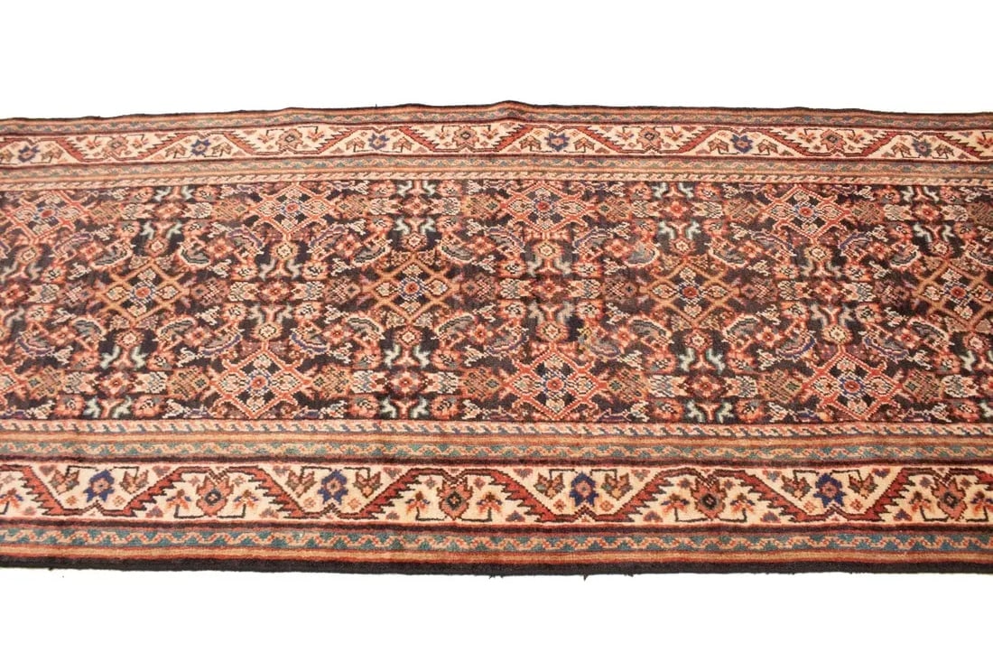 Antique Plum Floral 4X15 Mahal Persian Runner Rug - 7