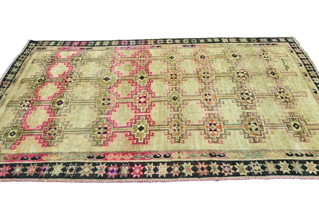 Antique Muted Beige Tribal 5X8 Distressed Vintage Oriental Rug - 7