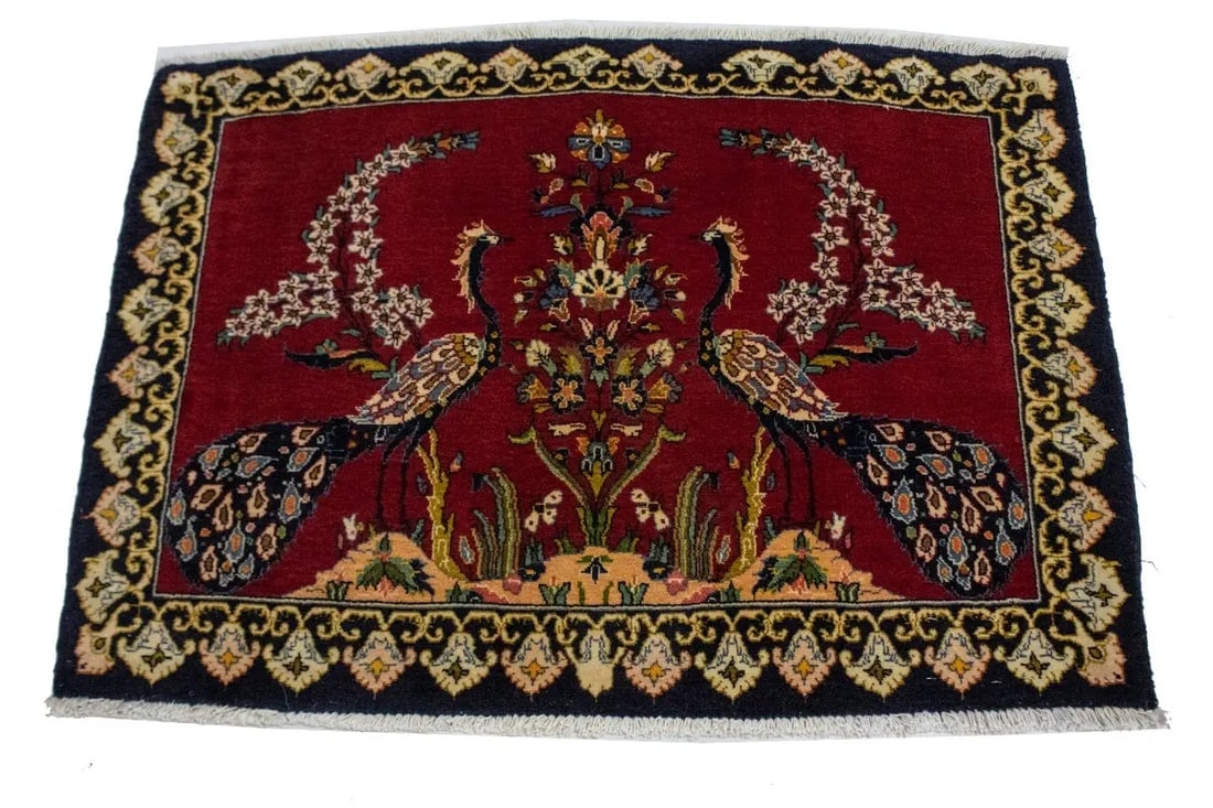 Vintage Red Pictorial 3X4 Kashan Persian Rug - 3