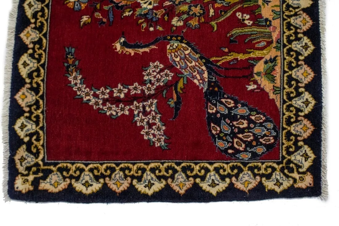 Vintage Red Pictorial 3X4 Kashan Persian Rug - 5