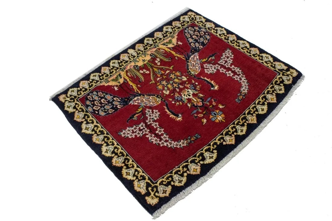 Vintage Red Pictorial 3X4 Kashan Persian Rug - 7
