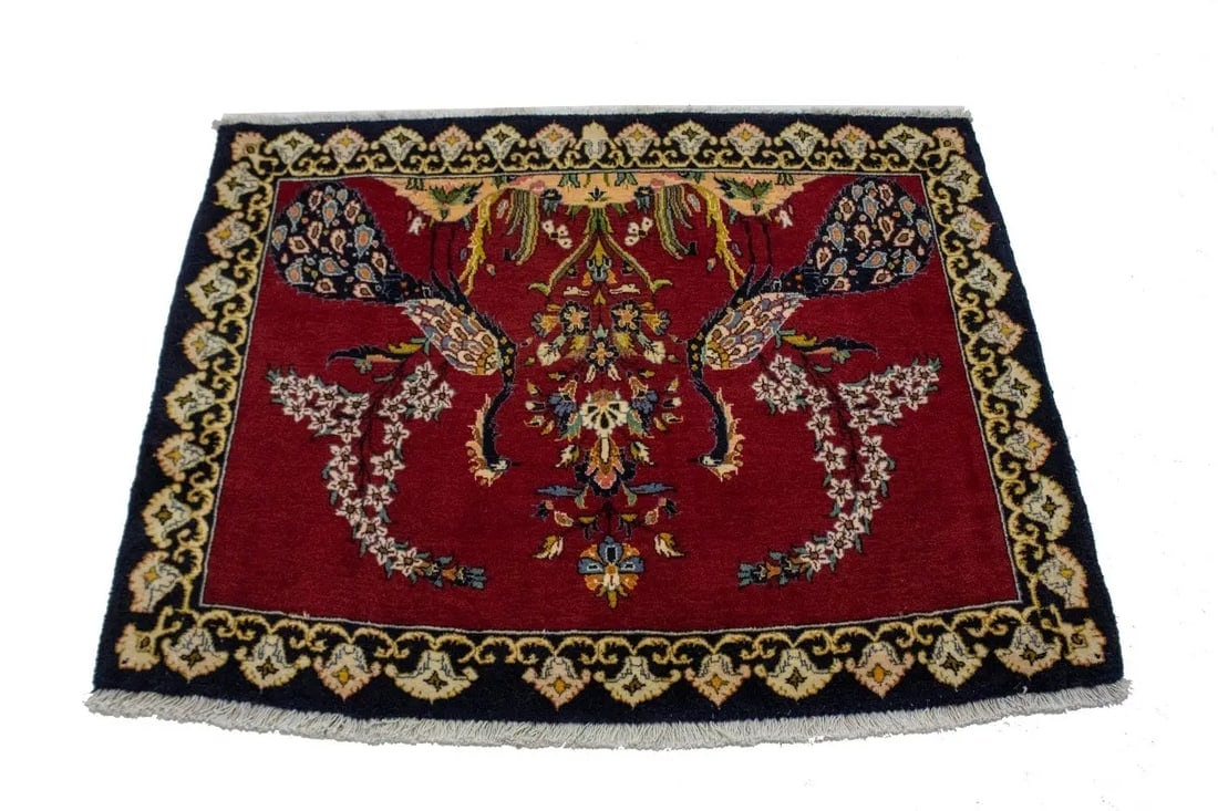 Vintage Red Pictorial 3X4 Kashan Persian Rug - 8