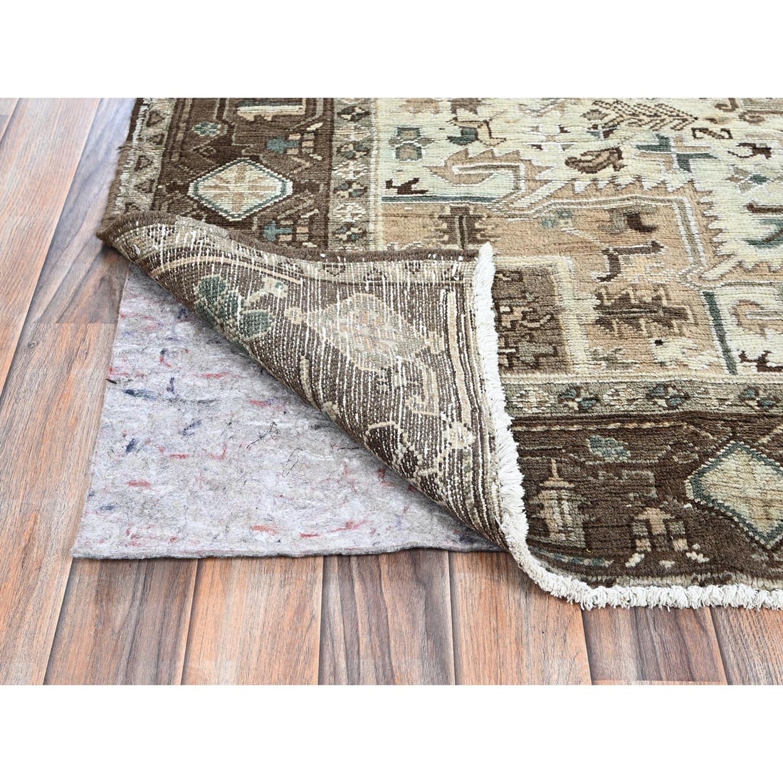 Brown Vintage Persian Heriz Hand Knotted Pure Wool Clean Oriental Rug - 4